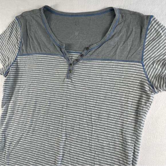 Kuhl Tops - KUHL Striped Short Sleeve Henley Top in Light Gray and Heather Blue small